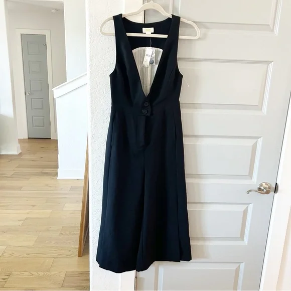 NWT Anthropologie Maeve V-Neck Pinafore Wide-Leg Jumpsuit - Picture 2 of 4
